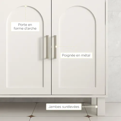 Meuble Sous Vasque - 2 Portes, étagère, 3 Niches - Crème