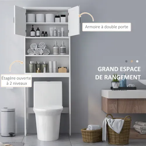 Meuble Wc Dessus De Toilette Style Classique Chic 2 Portes 2 étagères Blanc