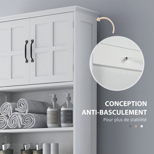 Meuble Wc Dessus De Toilette Style Classique Chic 2 Portes 2 étagères Blanc