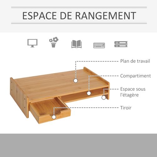 Réhausseur Support écran - Tiroir, Niche - Bambou Verni