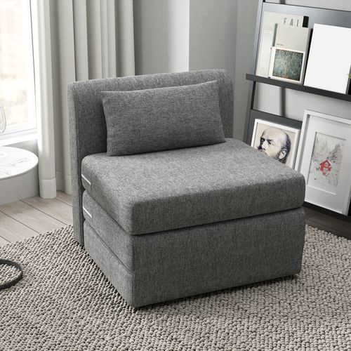 Chauffeuse Pliable Fauteuil Futon L.203 Cm - Effet Lin Gris Chiné