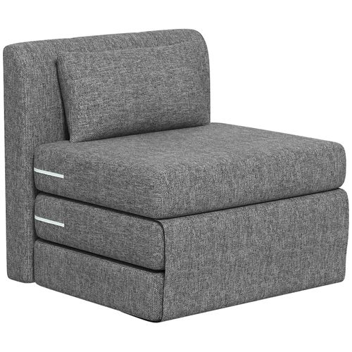 Chauffeuse Pliable Fauteuil Futon L.203 Cm - Effet Lin Gris Chiné