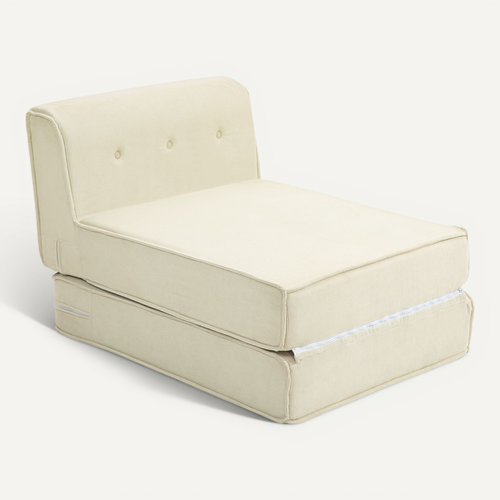 Matelas Lit Fauteuil Futon Chauffeuse Pliable L.195 Cm Velours Côtelé Crème