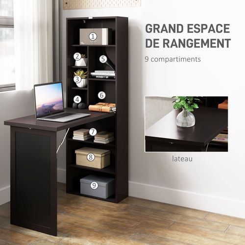 Bureau Mural Pliable Bibliothèque Avec Tableau Craie Intégré
