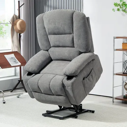 Fauteuil Releveur Électrique Massant Chauffant Inclinable Tissu Gris