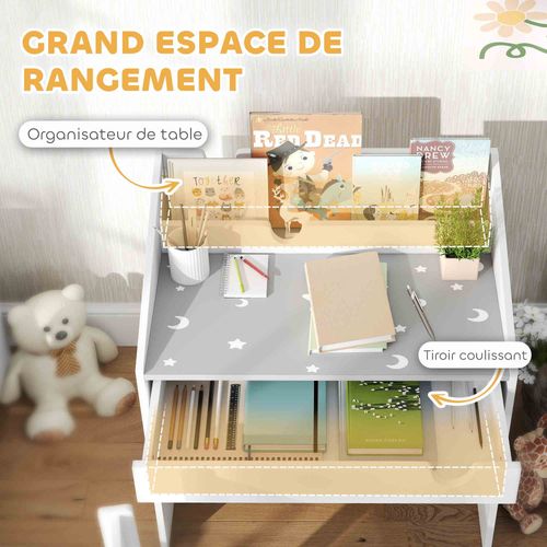 Ensemble Bureau Chaise Enfant Motif étoile Lune - Tiroir, Porte-livres Intégré