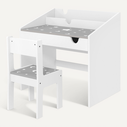 Ensemble Bureau Chaise Enfant Motif étoile Lune - Tiroir, Porte-livres Intégré