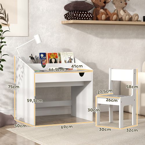 Ensemble Bureau Chaise Enfant Motif étoile Lune - Tiroir, Porte-livres Intégré