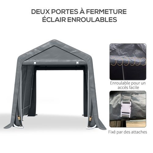 Abri De Jardin - Abri De Vélo - 2 Portes Zippées - Métal Pe Gris