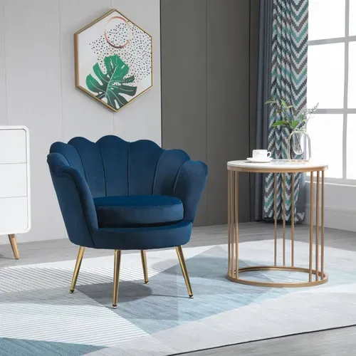 Fauteuil Design Coquillage Pieds Métal Doré Velours