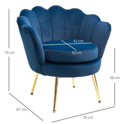 Fauteuil Design Coquillage Pieds Métal Doré Velours