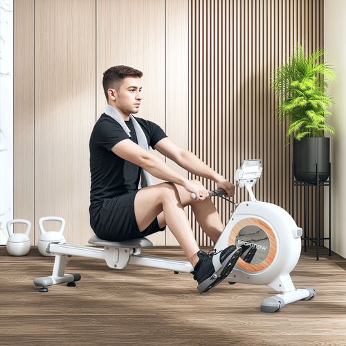 Rameur Magnétique 16 Niv. Résistance écran LCD Rangement Vertical Blanc Gris