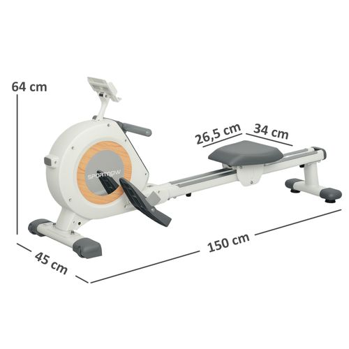 Rameur Magnétique 16 Niv. Résistance écran LCD Rangement Vertical Blanc Gris