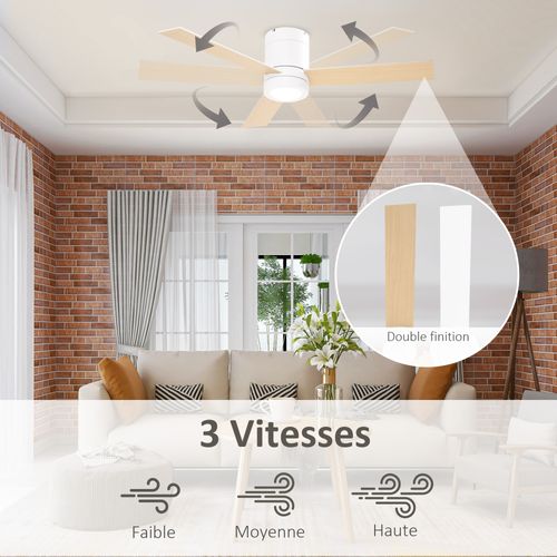Ventilateur De Plafond LED - 3 Pales, 3 Vitesses, Timer - Télécommande