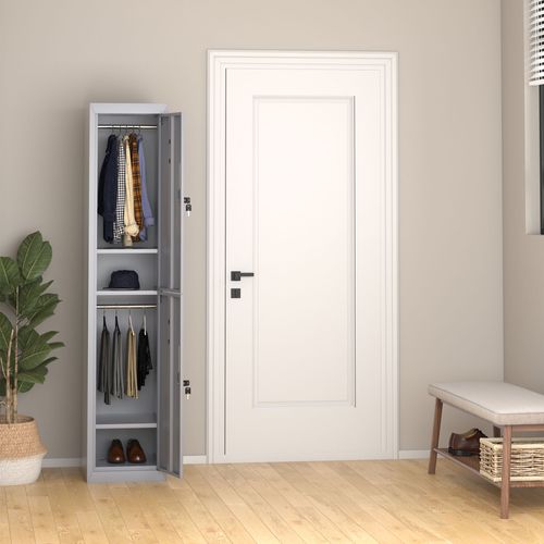 Vestiaire Métallique 2 Portes Verrouillables - 2 Tringles, 4 étagères - Acier