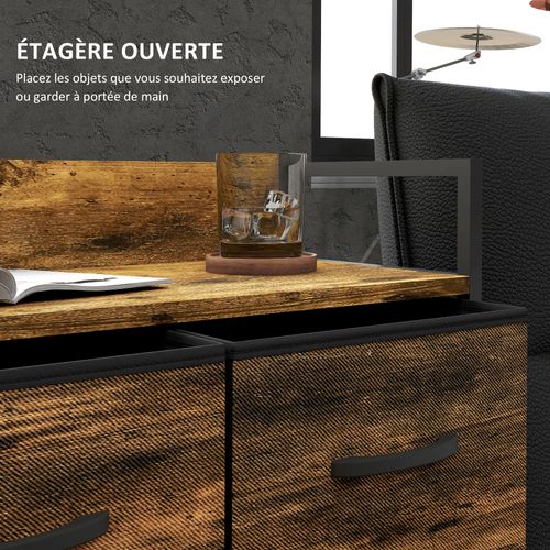 Commode Style Industriel - 4 Tiroirs - Acier Noir Non Tissé Plateau Effet Bois