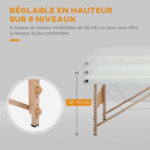 Table De Massage Pliante 2 Zones Sac Tranport Inclus Bois Pu