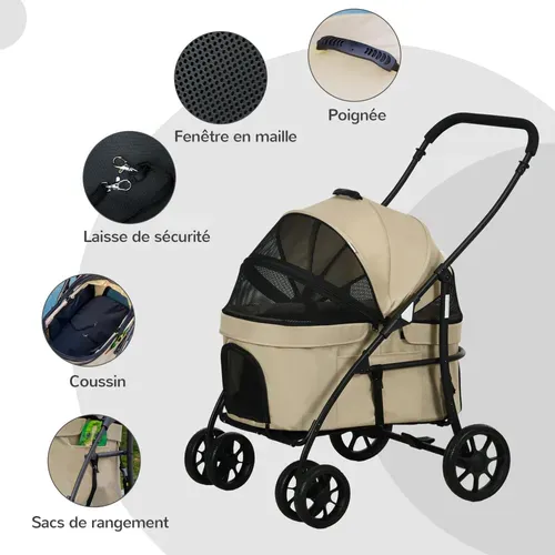 Poussette Pour Chien Pliable Nacelle 2 En 1 Acier Oxford