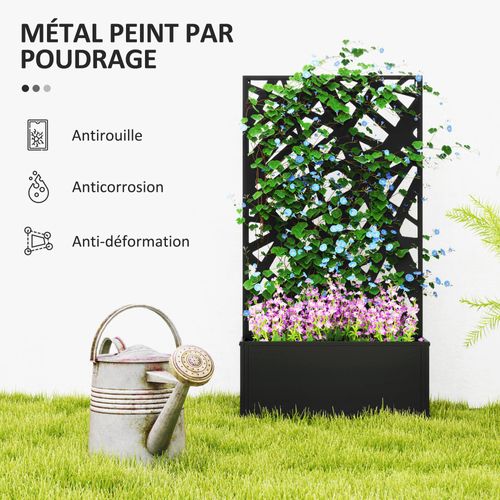 Jardinière Treillis Haut Design Graphique Rectiligne Métal Thermolaqué Noir