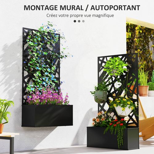 Jardinière Treillis Haut Design Graphique Rectiligne Métal Thermolaqué Noir