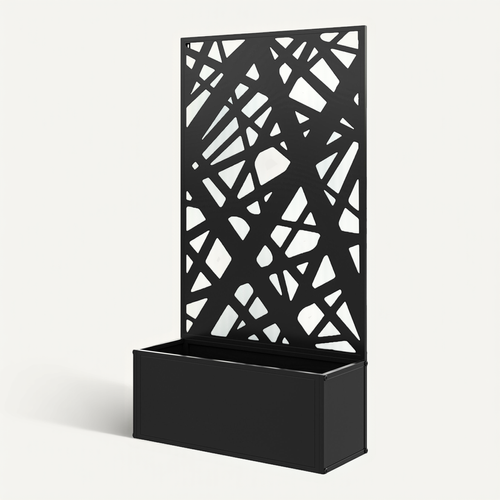 Jardinière Treillis Haut Design Graphique Rectiligne Métal Thermolaqué Noir