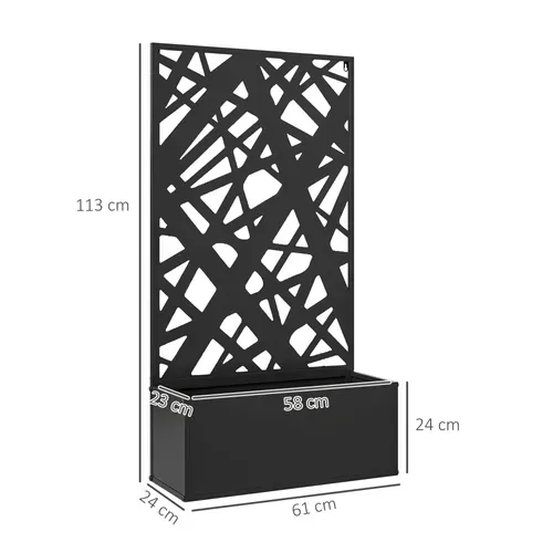 Jardinière Treillis Haut Design Graphique Rectiligne Métal Thermolaqué Noir