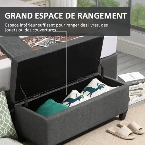 Banquette Coffre De Rangement Style Chesterfield Bois Noir Tissu