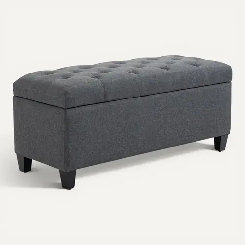 Banquette Coffre De Rangement Style Chesterfield Bois Noir Tissu