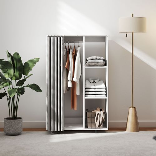 Armoire Penderie Sur Roulettes - Tringle, 3 Compartiments