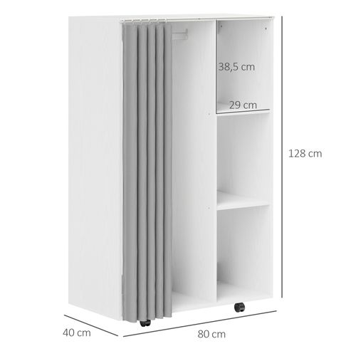 Armoire Penderie Sur Roulettes - Tringle, 3 Compartiments