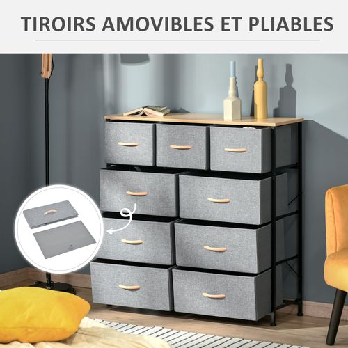 Rangement Commode 9 Tiroirs Plateau Acier Mdf Non Tissé