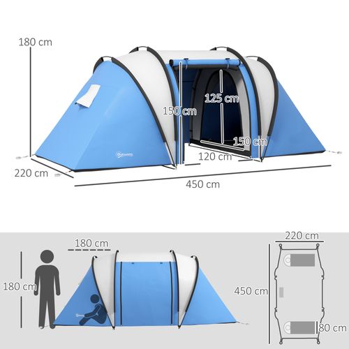 Tente De Camping Familiale 4-5 Pers. 2 Chambres 3 Fenêtres Sac