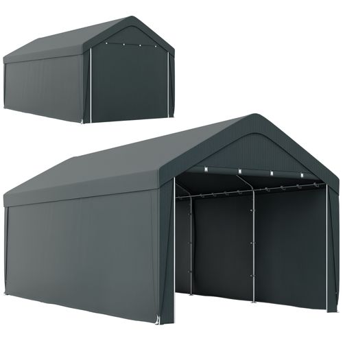 Abri Voiture Extérieur 590l x 300l x 280h cm 2 Portes Zippées Enroulables Pe Et Acier Gris