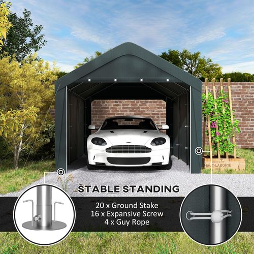 Abri Voiture Extérieur 590l x 300l x 280h cm 2 Portes Zippées Enroulables Pe Et Acier Gris