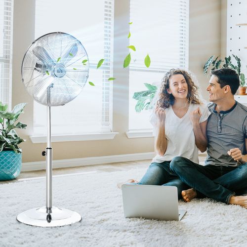 Ventilateur Sur Pied 50w Réglable Design Métal Argenté