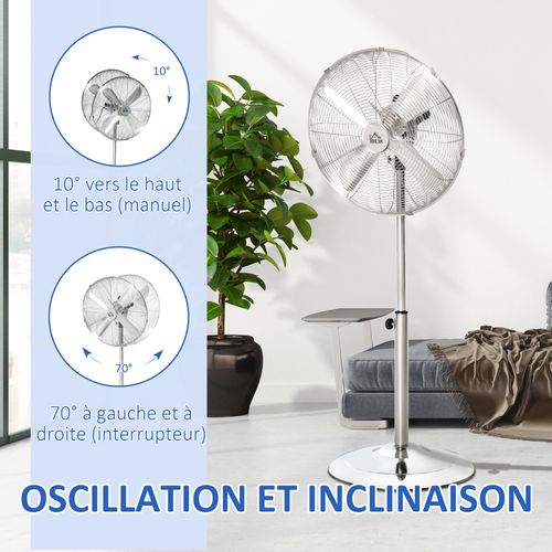 Ventilateur Sur Pied 50w Réglable Design Métal Argenté