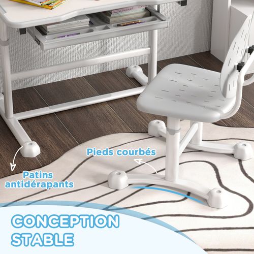 Bureau Enfant Inclinable Réglable Avec Chaise Multi-rangement Gris Blanc