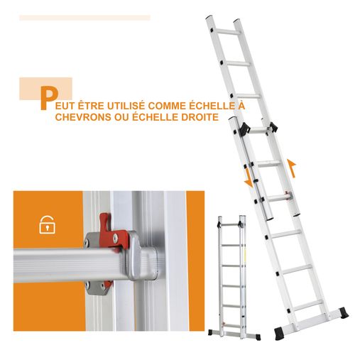 échelle Multifonction Pliable Alu 2 Positions 2,49 M 10 échelons Max. 150 Kg