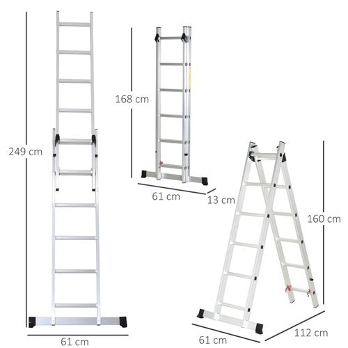 échelle Multifonction Pliable Alu 2 Positions 2,49 M 10 échelons Max. 150 Kg