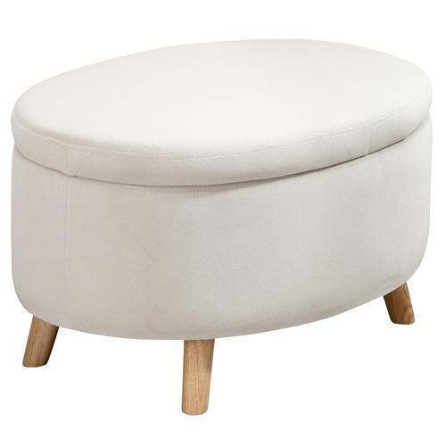 Pouf Coffre De Rangement Piètement Bois Velours Beige