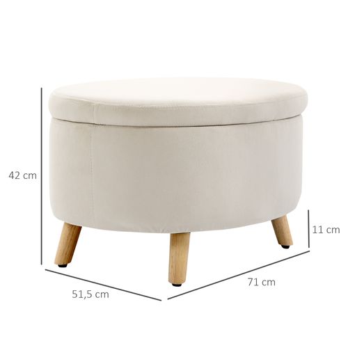 Pouf Coffre De Rangement Piètement Bois Velours Beige