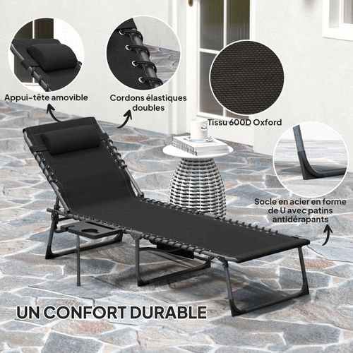 Bain De Soleil Transat Pliable Inclinable Avec Poignée, Plateau Et Pochette