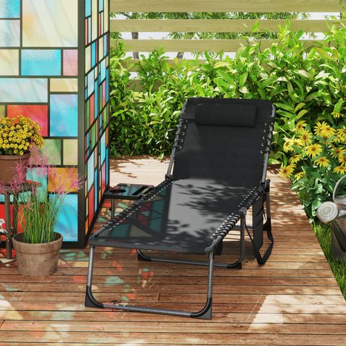 Bain De Soleil Transat Pliable Inclinable Avec Poignée, Plateau Et Pochette