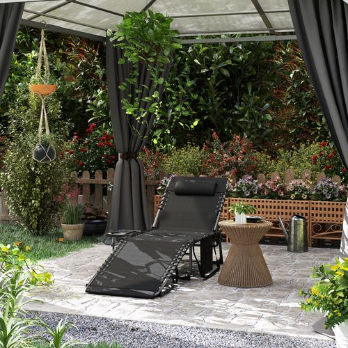Bain De Soleil Transat Pliable Inclinable Avec Poignée, Plateau Et Pochette