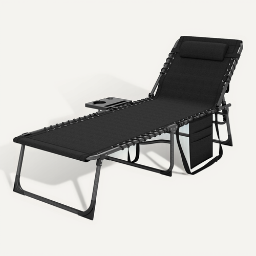 Bain De Soleil Transat Pliable Inclinable Avec Poignée, Plateau Et Pochette