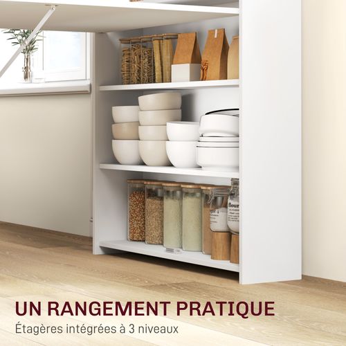 Table à Manger Rétractable 3 Personnes - 4 étagères Intégrées - Blanc