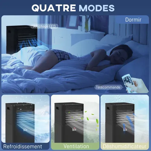 Climatiseur Déshumidificateur Ventilateur 3 En 1 Mobile 7000 Btu Noir