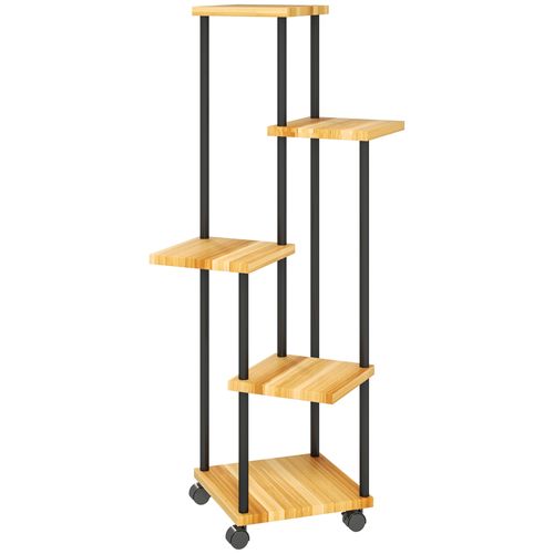 Etagère à Fleurs 5 Niveaux Sur Roulettes Acier Bois Verni