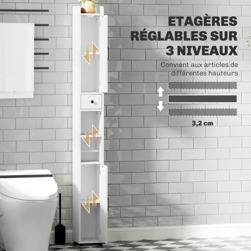 Colonne Salle De Bain Meuble Wc 2 Portes 2 Étagères Tiroir Niche Porte-papier Blanc
