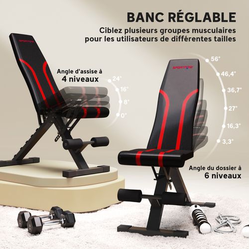 Banc De Musculation Pliable Inclinable Charge Max. 230 Kg Rouge Noir